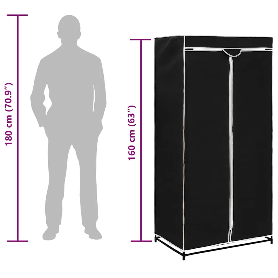 Garde-robe Noir 75x50x160 cm - 10