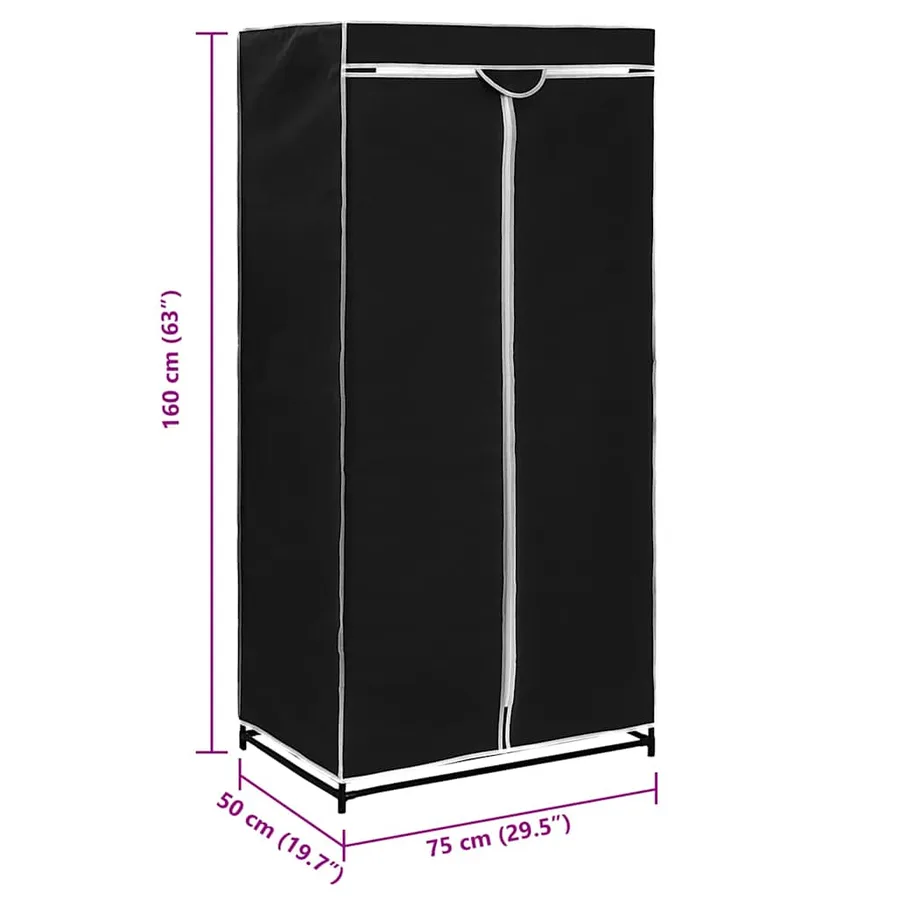 Garde-robe Noir 75x50x160 cm - 9