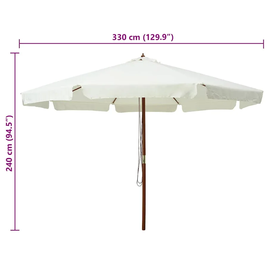 Parasol d'extérieur avec mât en bois 330 cm blanc sable - 5