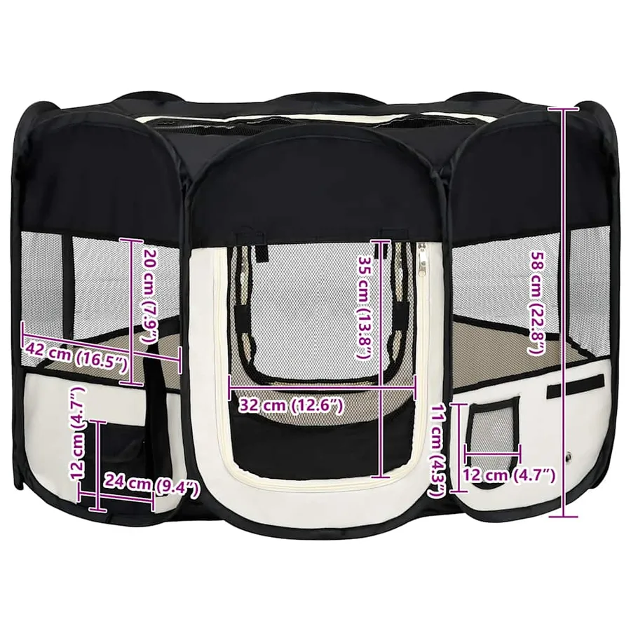 Parc pliable pour chien avec sac de transport Noir 110x110x58cm - 12
