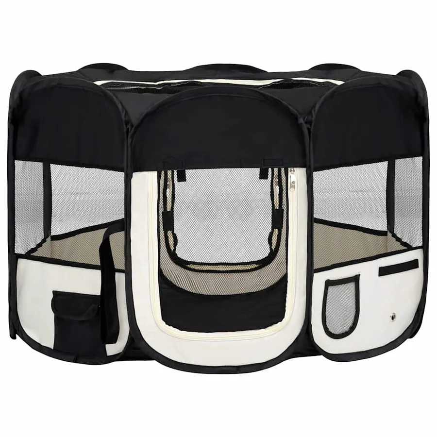 Parc pliable pour chien avec sac de transport Noir 110x110x58cm - 2