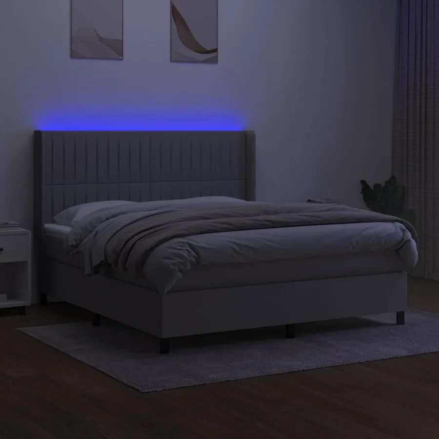 Sommier à lattes de lit matelas LED Gris clair 180x200 cm Tissu - 3