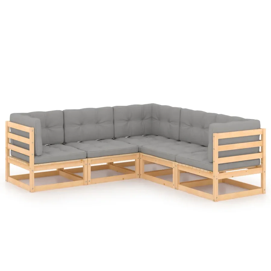 Salon de jardin 5 pcs avec coussins Bois de pin massif - 2