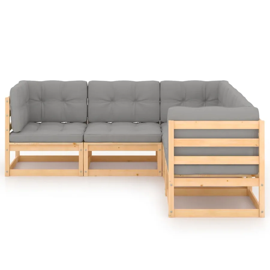 Salon de jardin 5 pcs avec coussins Bois de pin massif - 3