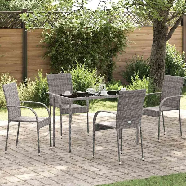 Chaises empilables d'extérieur lot de 4 Gris Résine tressée