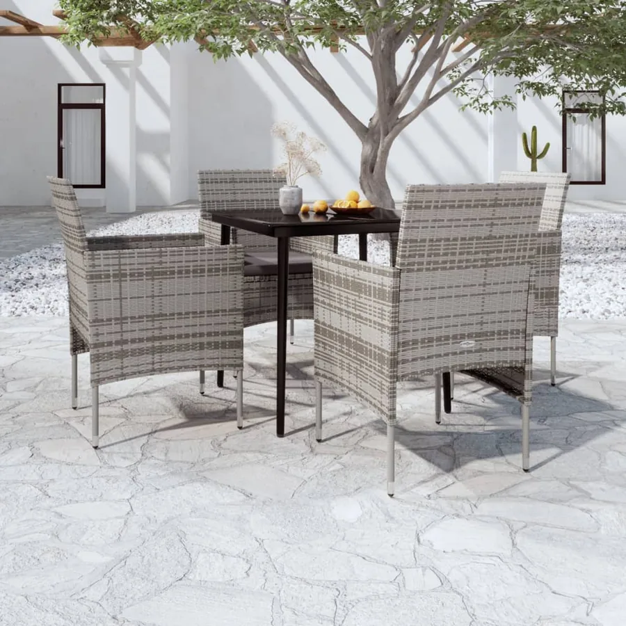 Ensemble à manger de jardin et coussins 5pcs Gris/noir
