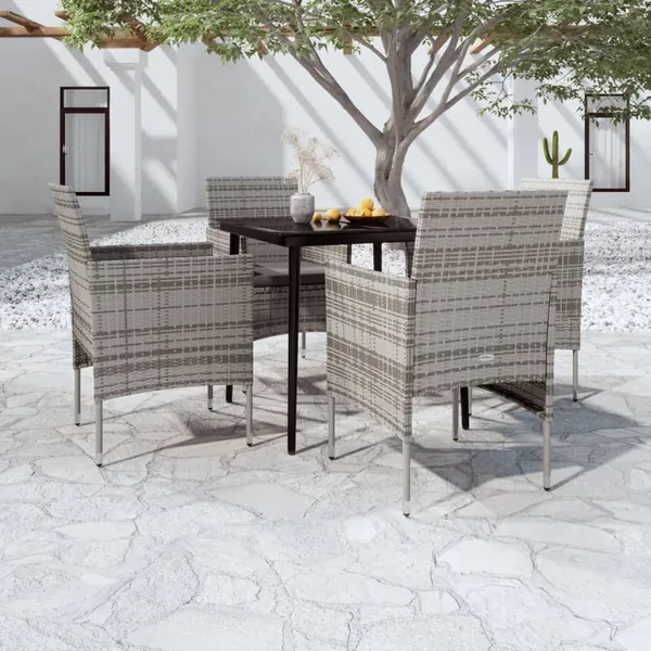 Ensemble à manger de jardin et coussins 5pcs Gris/noir