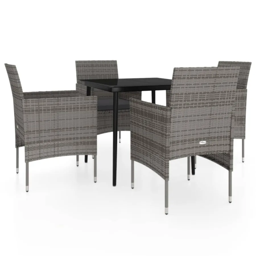 Ensemble à manger de jardin et coussins 5pcs Gris/noir - 2