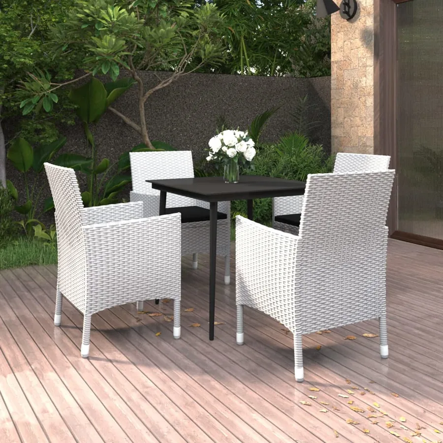 Ensemble à manger de jardin coussins 5 pcs Résine tressée Verre