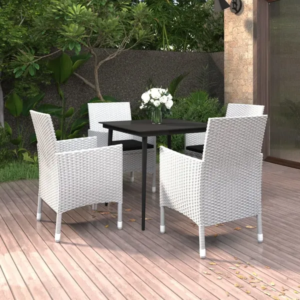 Ensemble à manger de jardin coussins 5 pcs Résine tressée Verre