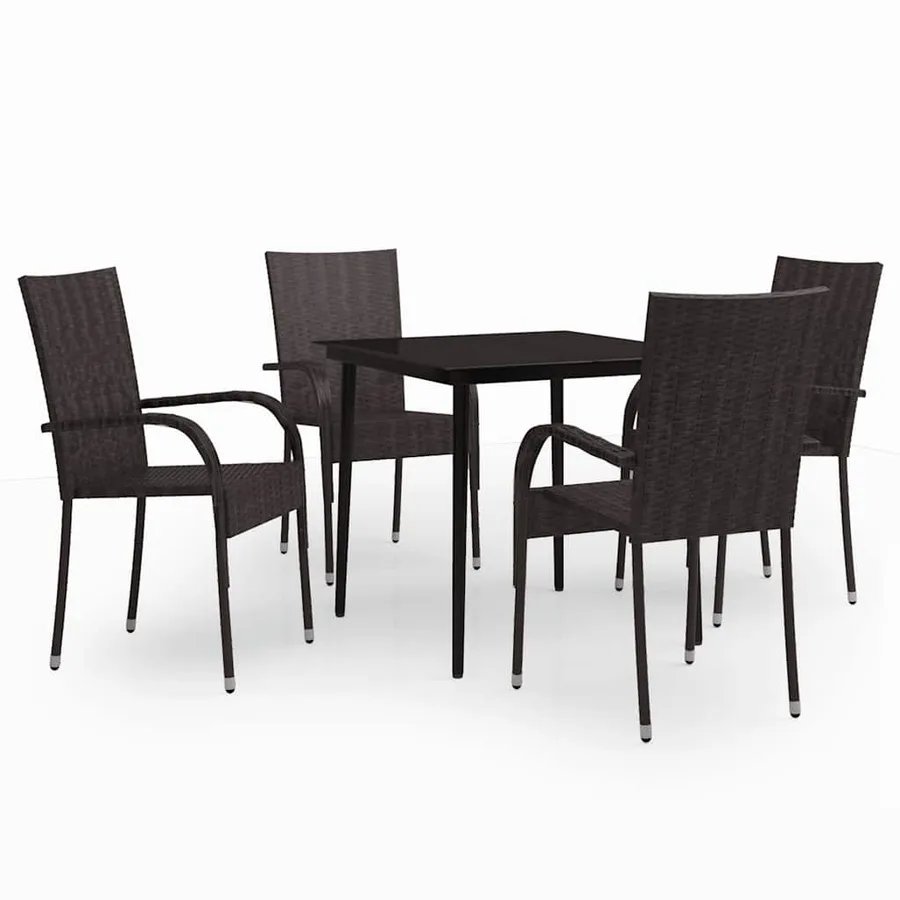 Ensemble à manger de jardin 5 pcs Marron et noir - 2