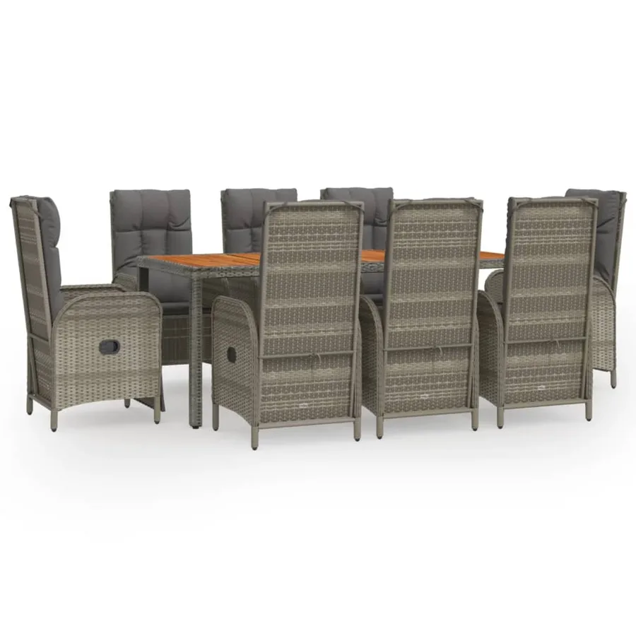 Ensemble à manger de jardin 9 pcs coussins gris résine tressée - 2