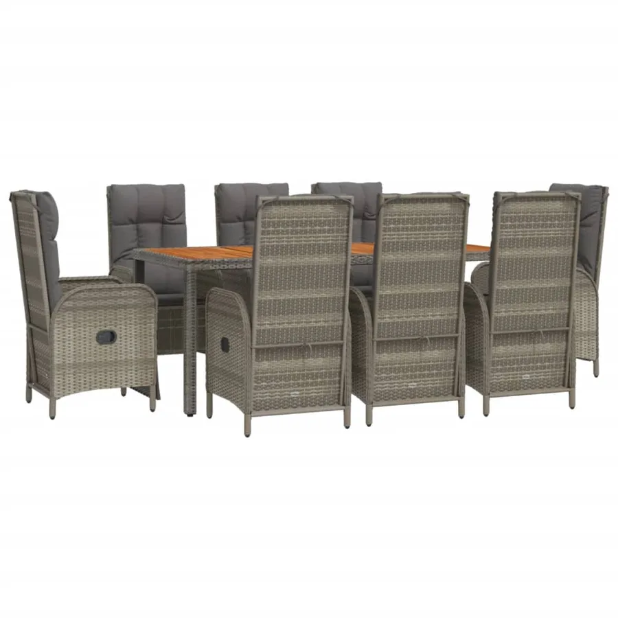 Ensemble à manger de jardin 9 pcs coussins gris résine tressée - 3