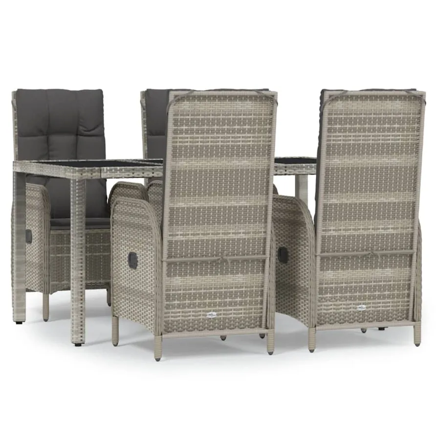 Ensemble à manger de jardin 5 pcs coussins gris résine tressée - 2