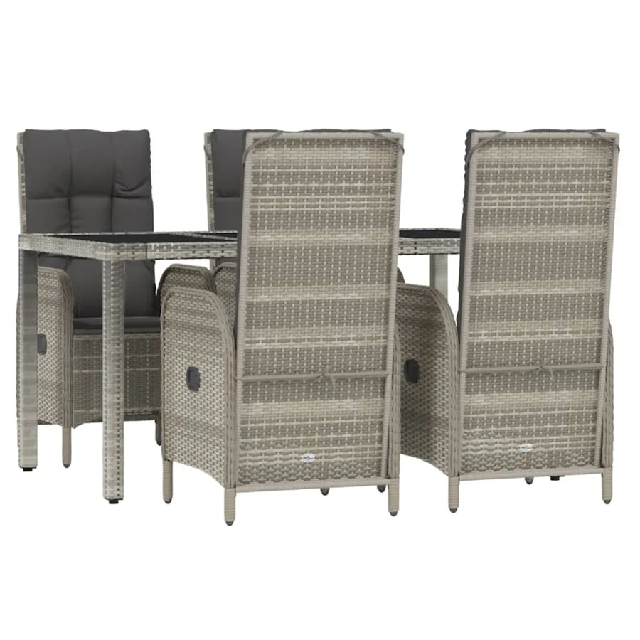Ensemble à manger de jardin 5 pcs coussins gris résine tressée - 3