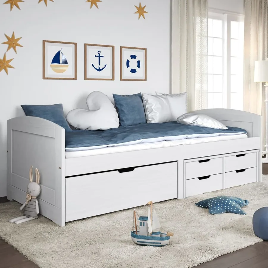 Lit de jour avec 5 tiroirs blanc 90x200 cm pin massif IRUN