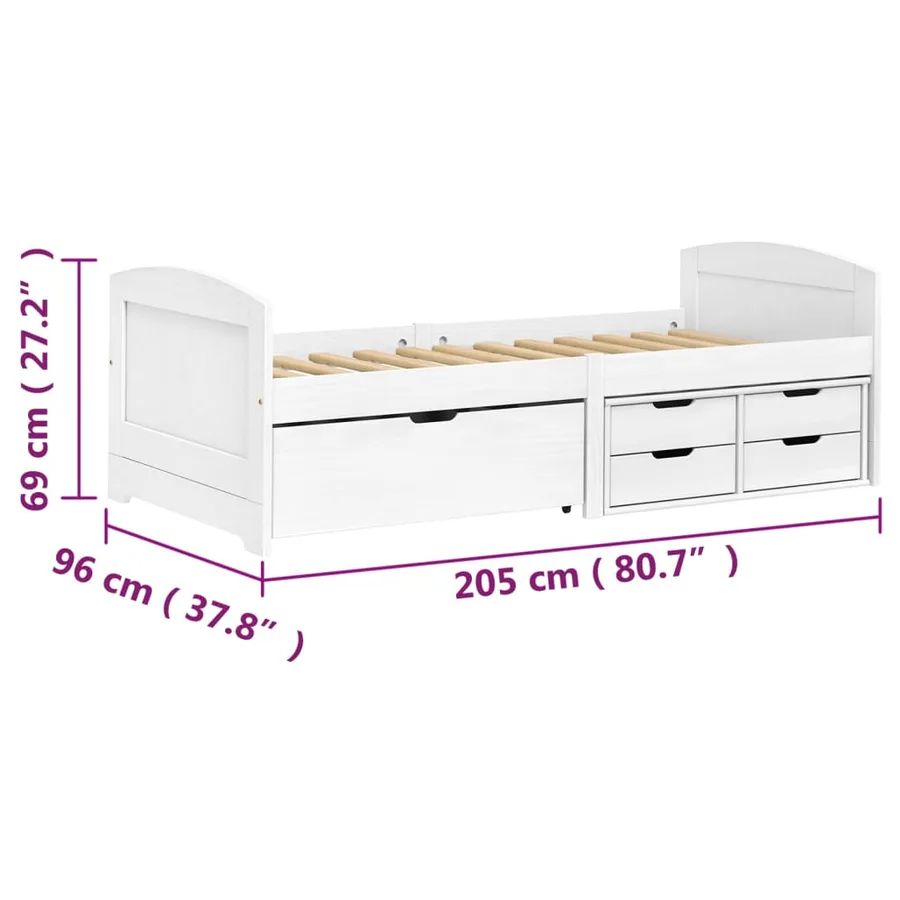 Lit de jour avec 5 tiroirs blanc 90x200 cm pin massif IRUN - 8
