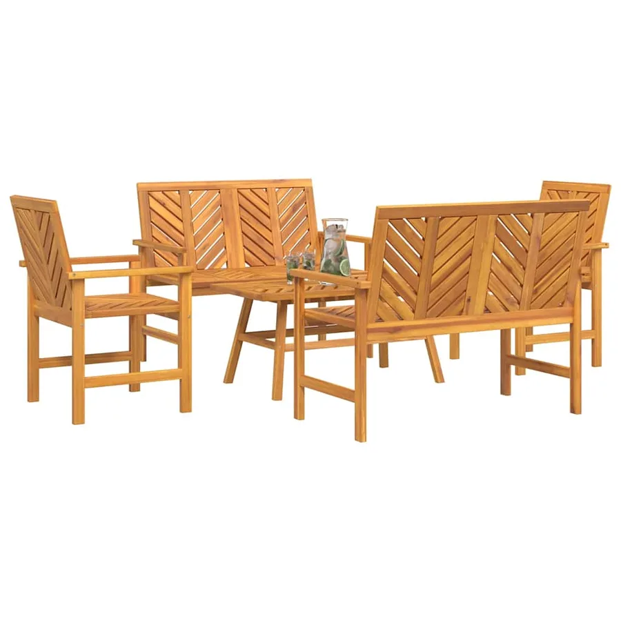 Ensemble de salon de jardin 5 pcs Marron Bois d'Acacia Massif - 3