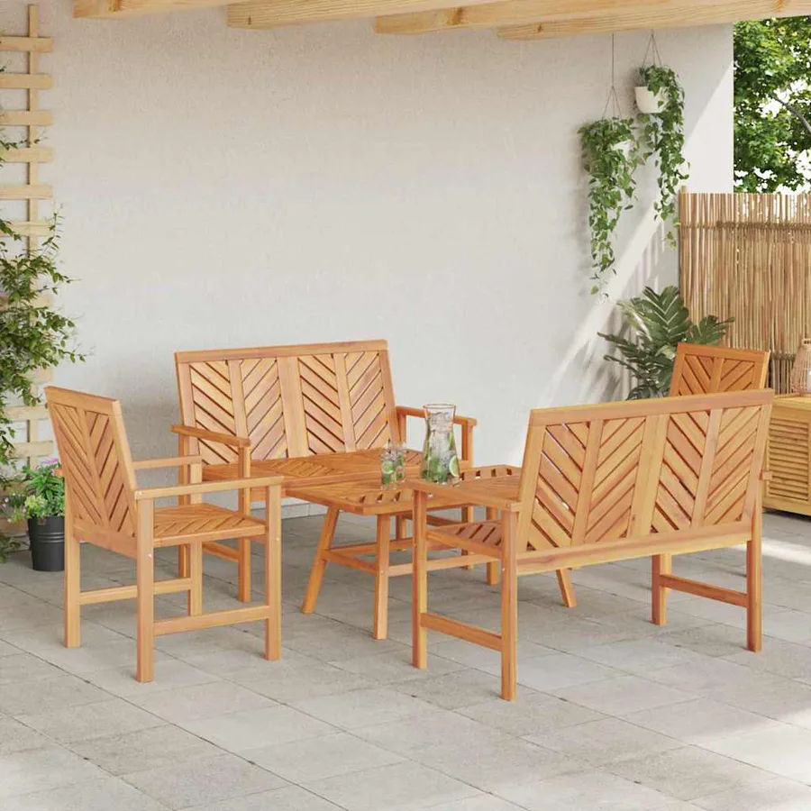 Ensemble de salon de jardin 5 pcs Marron Bois d'Acacia Massif - 4