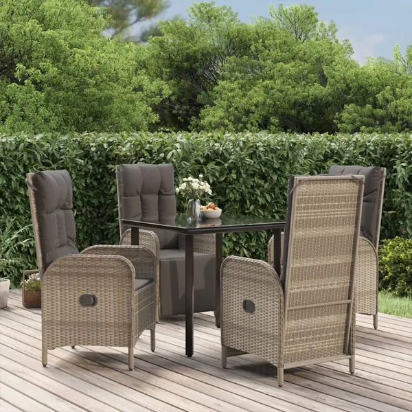 Ensemble à manger de jardin coussins 5 pcs noir et gris