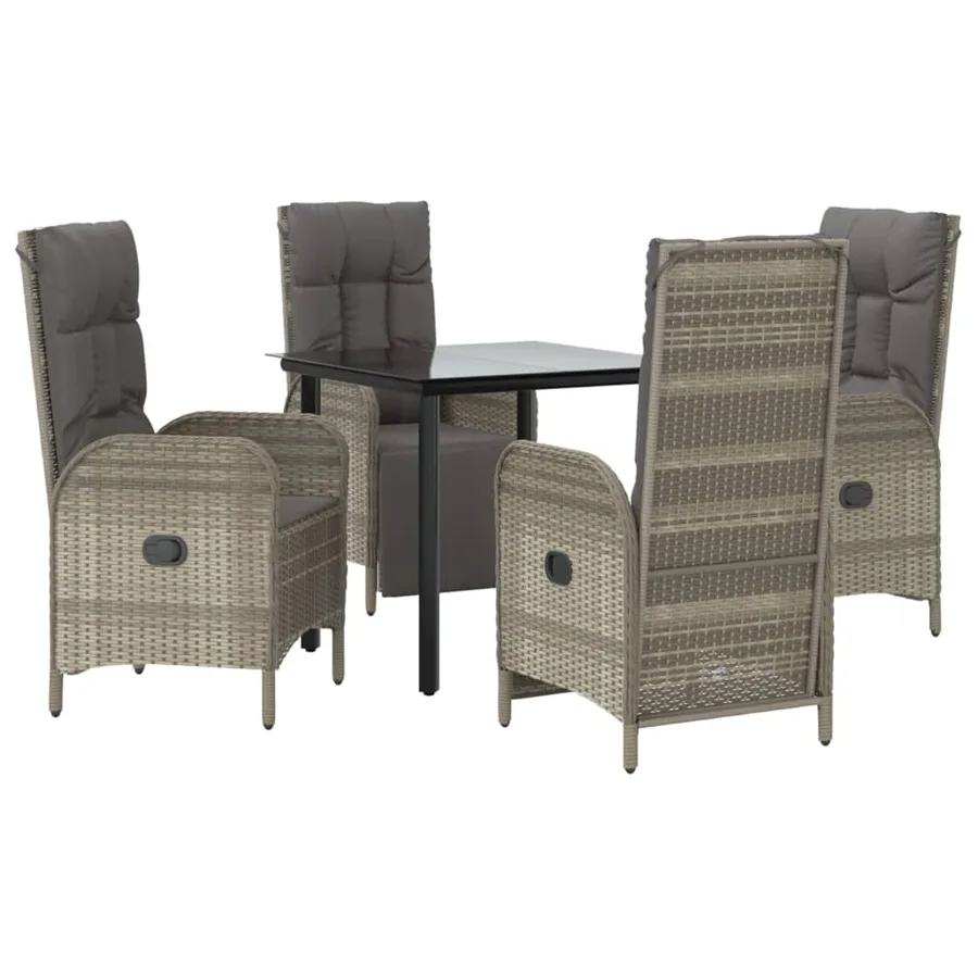 Ensemble à manger de jardin coussins 5 pcs noir et gris - 3