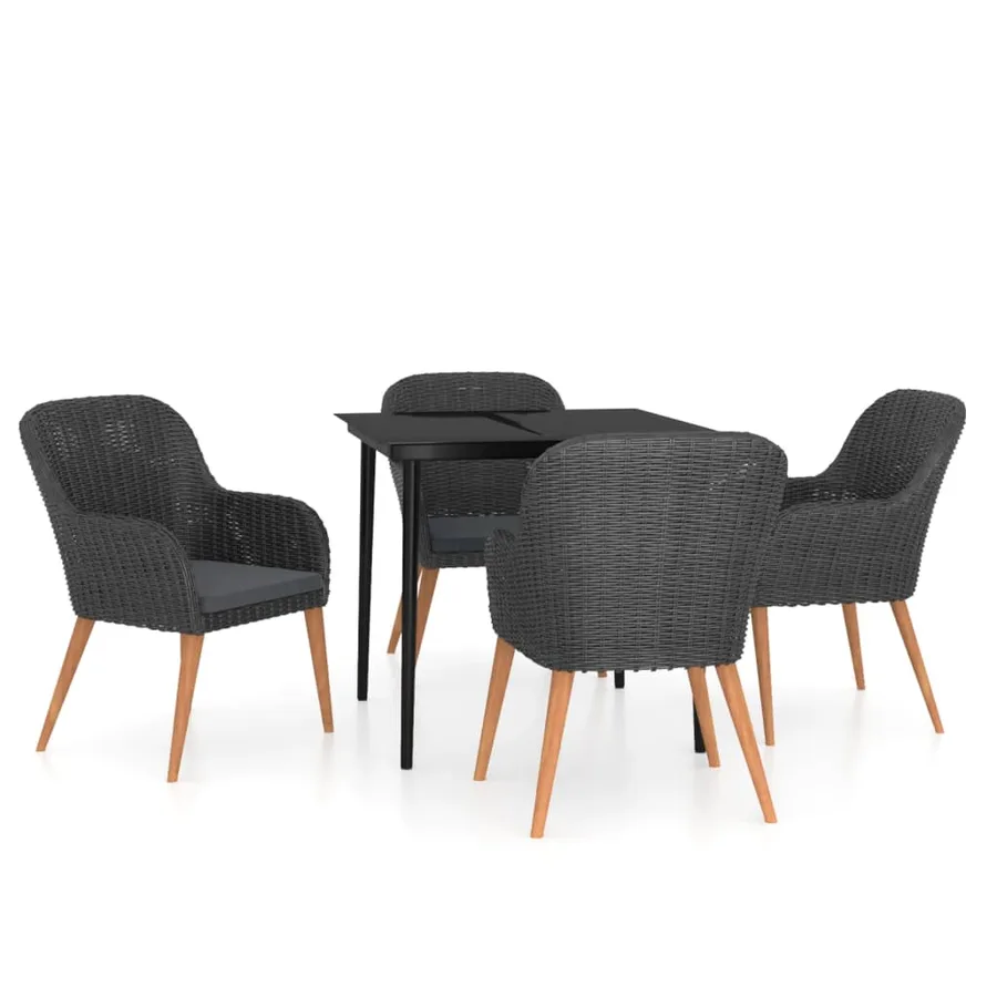 Ensemble à manger de jardin avec coussins 5 pcs Noir - 2
