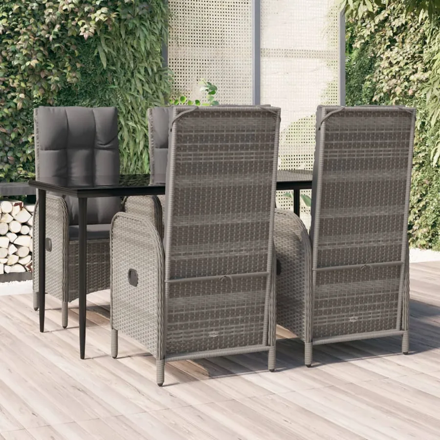 Ensemble à manger de jardin coussins 5 pcs noir et gris