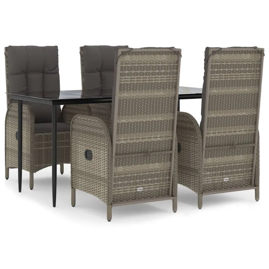 Ensemble à manger de jardin coussins 5 pcs noir et gris - 2