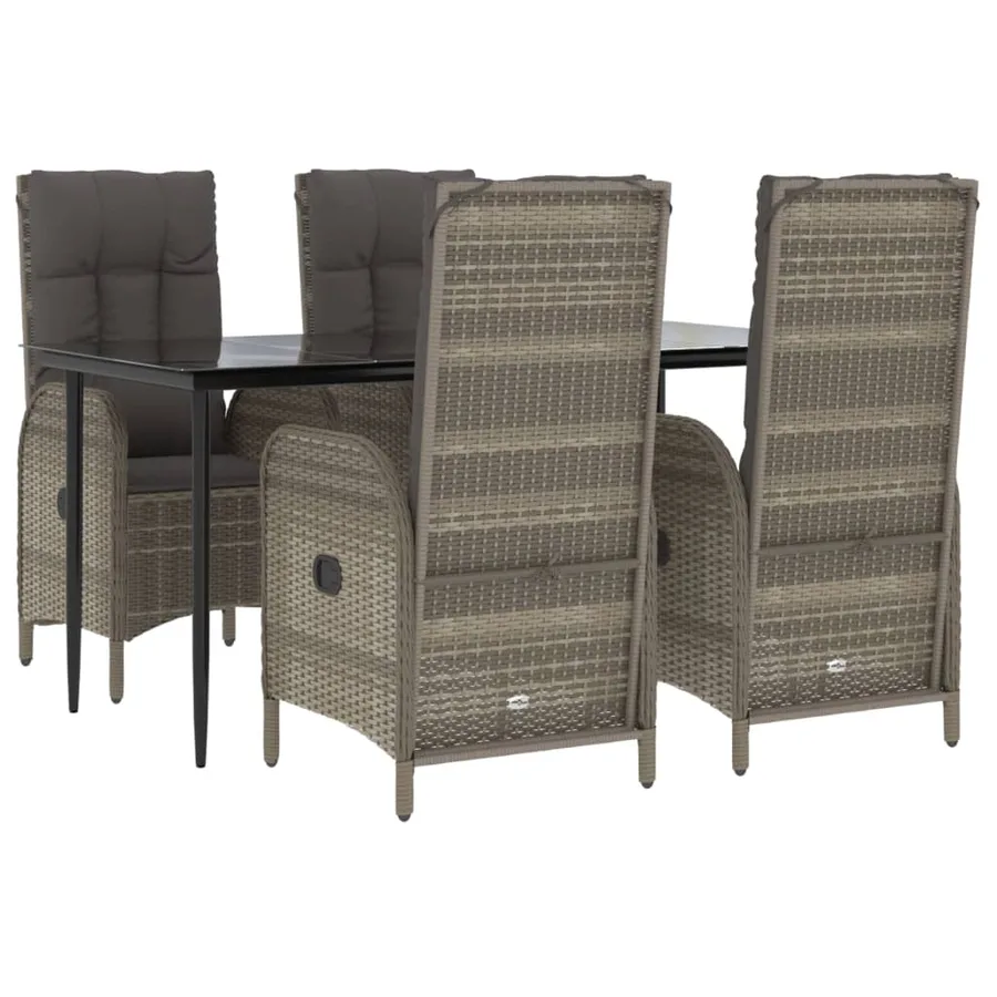 Ensemble à manger de jardin coussins 5 pcs noir et gris - 3