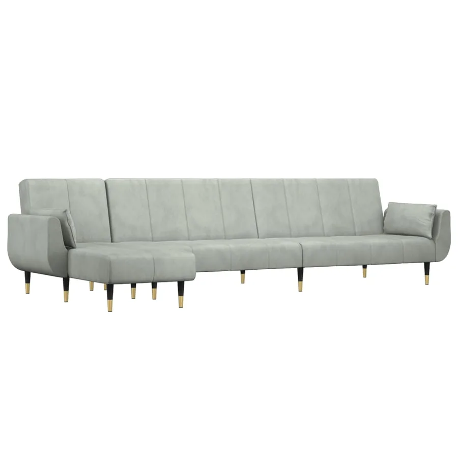 Canapé-lit en forme de L gris clair 275x140x70 cm velours - 2