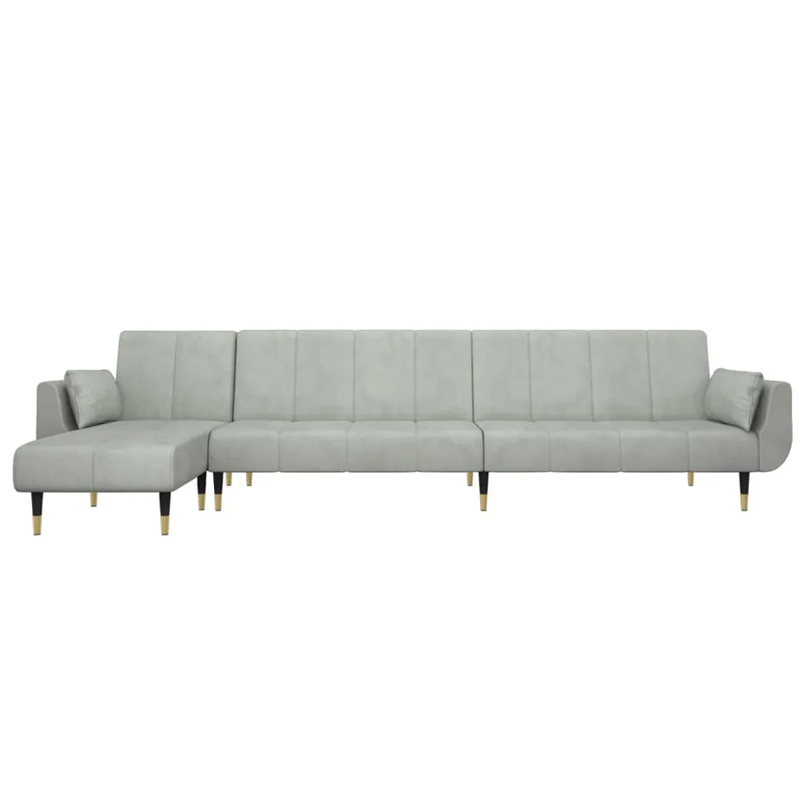 Canapé-lit en forme de L gris clair 275x140x70 cm velours - 3
