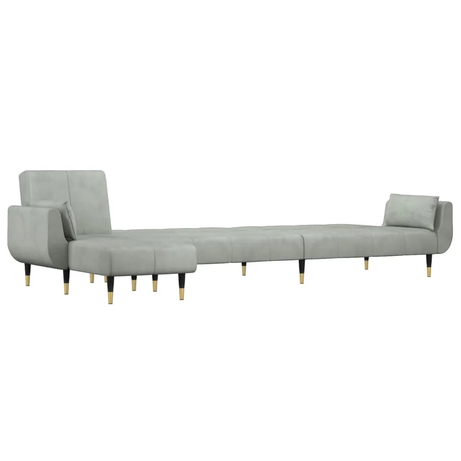 Canapé-lit en forme de L gris clair 275x140x70 cm velours - 4