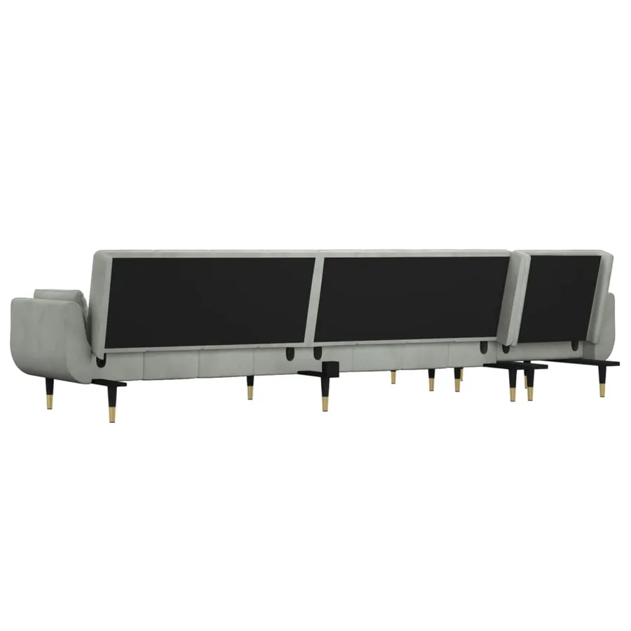 Canapé-lit en forme de L gris clair 275x140x70 cm velours - 5