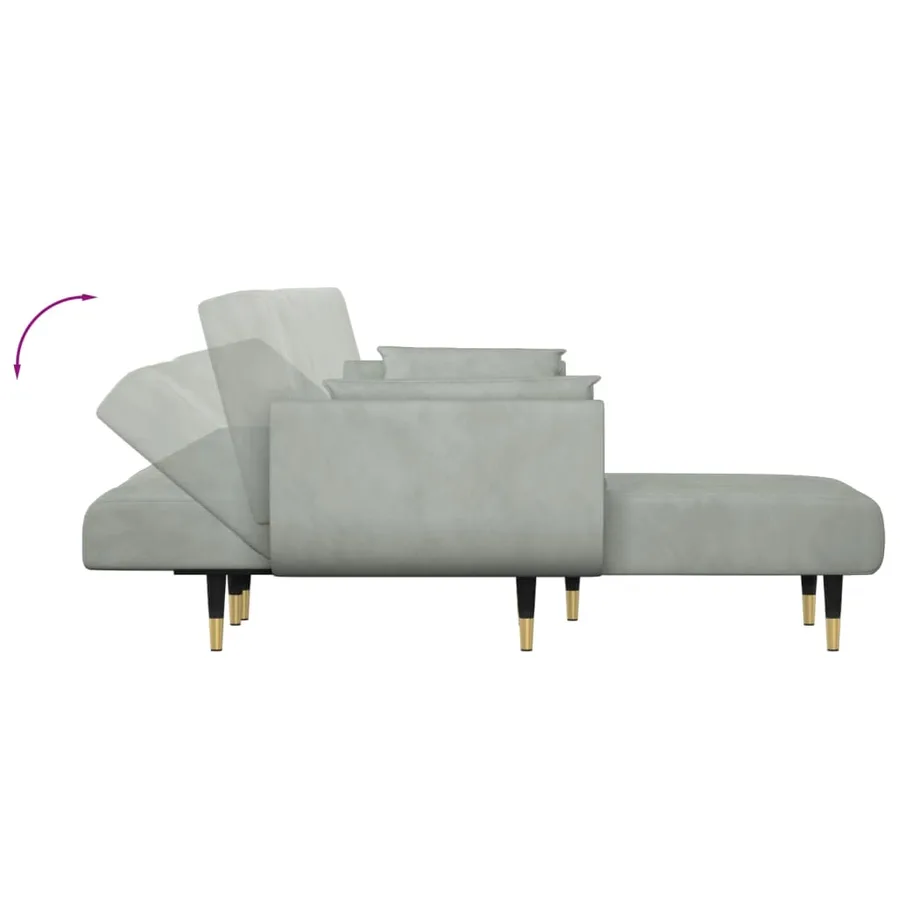 Canapé-lit en forme de L gris clair 275x140x70 cm velours - 6