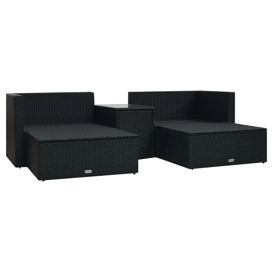 Salon de jardin 5 pcs avec coussins résine tressée noir - 3