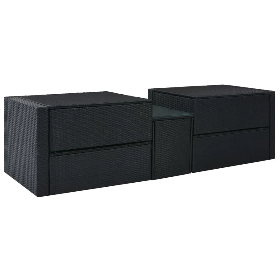 Salon de jardin 5 pcs avec coussins résine tressée noir - 4