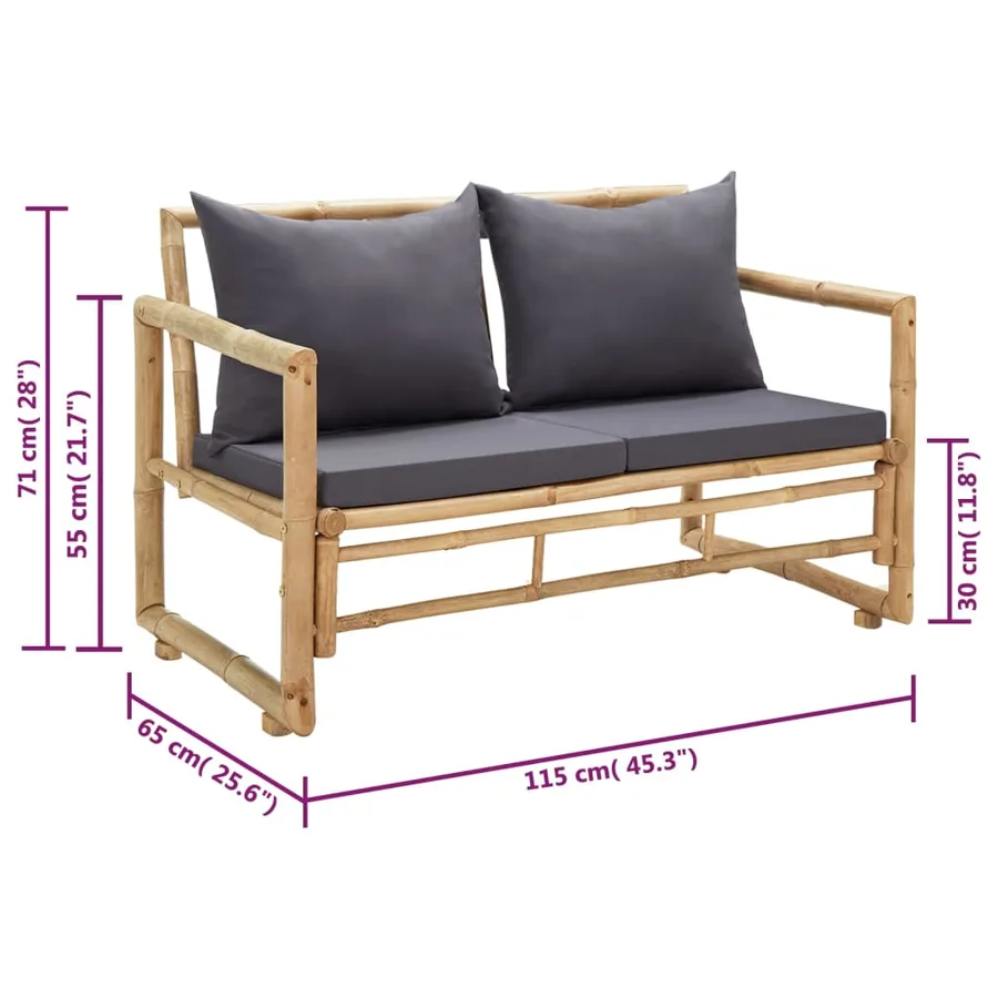 Banc de jardin avec coussins 115 cm Bambou - 8