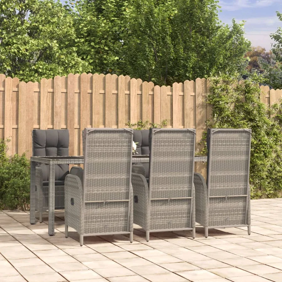 Ensemble à manger jardin et coussins 7 pcs gris rotin