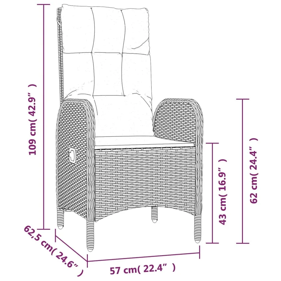 Ensemble à manger jardin et coussins 7 pcs gris rotin - 10