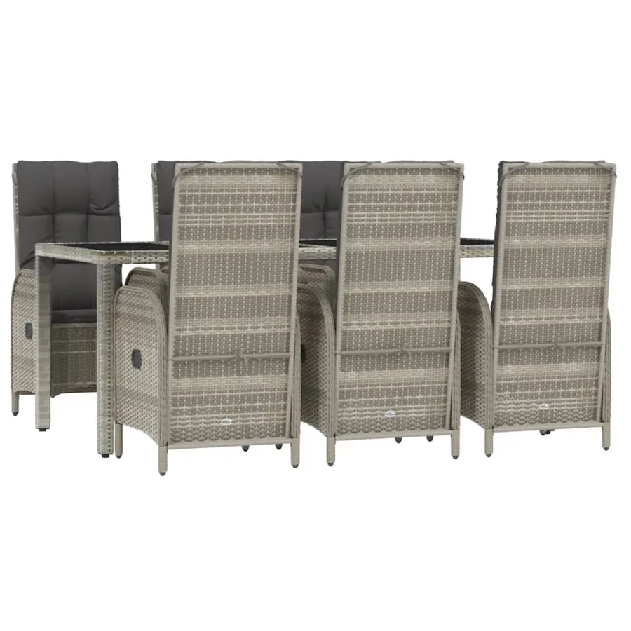 Ensemble à manger jardin et coussins 7 pcs gris rotin - 3