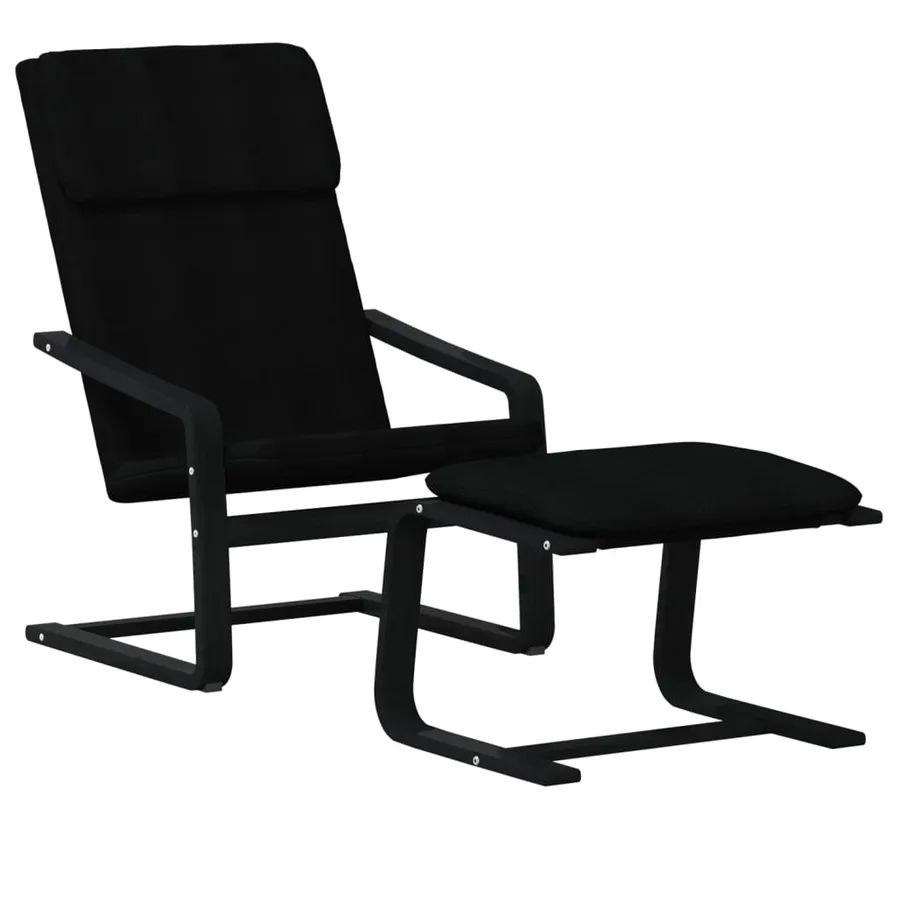 Chaise de relaxation avec repose-pied Noir Tissu - 3