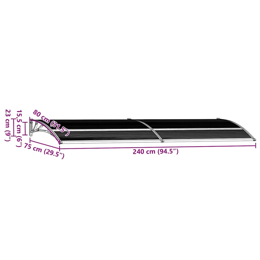 Auvent de porte Noir 240x75 cm PC - 8