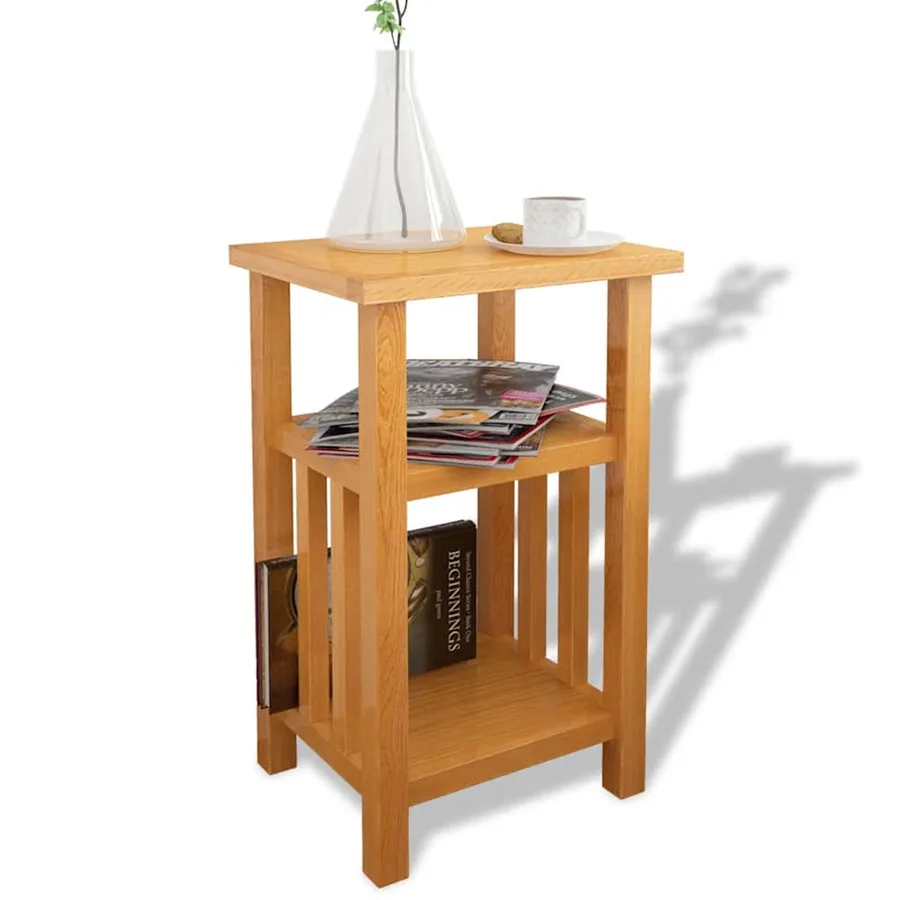 Table d'appoint avec étagère à revues Chêne massif 27x35x55 cm - 2