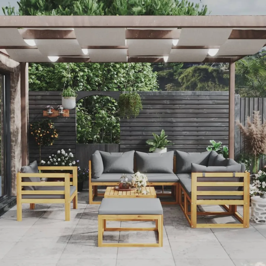 Salon de jardin 8 pcs avec coussin Bois d'acacia solide