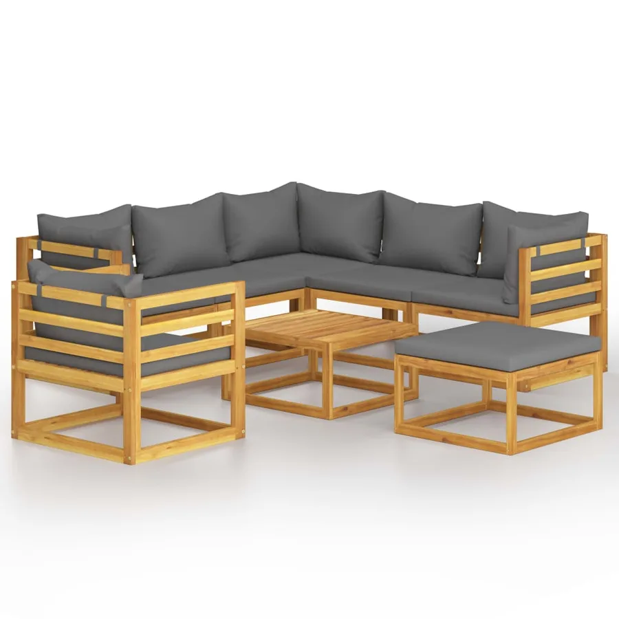 Salon de jardin 8 pcs avec coussin Bois d'acacia solide - 2