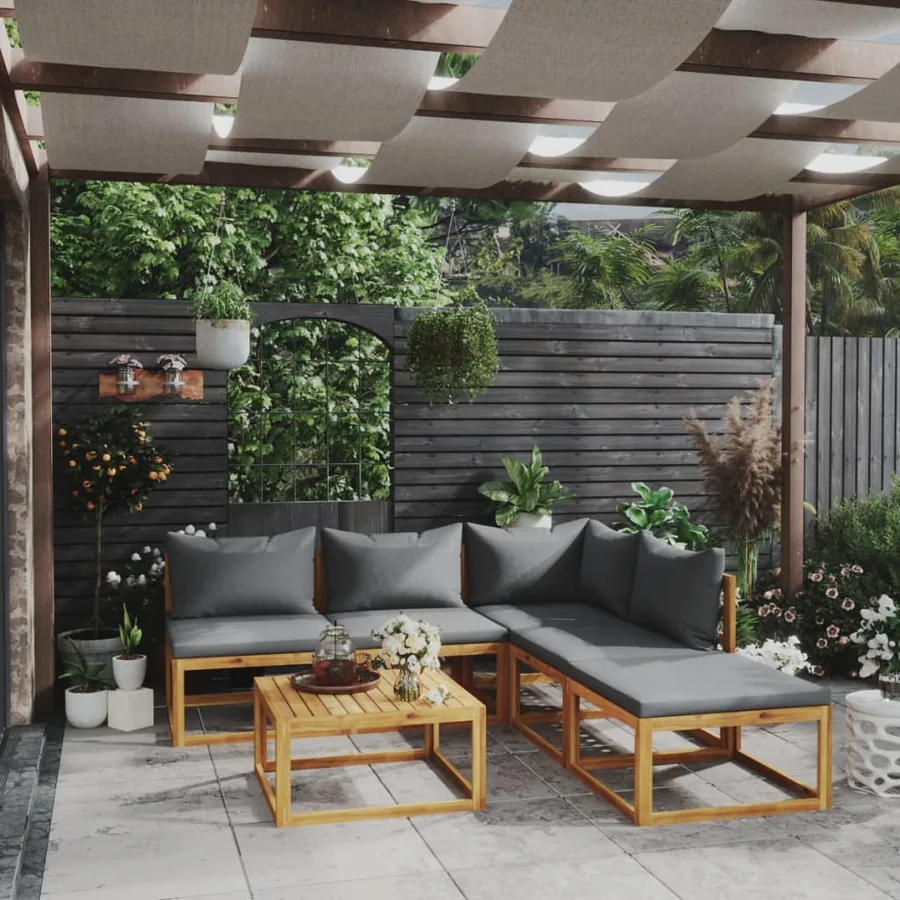 Salon de jardin 6 pcs avec coussin Bois d'acacia solide