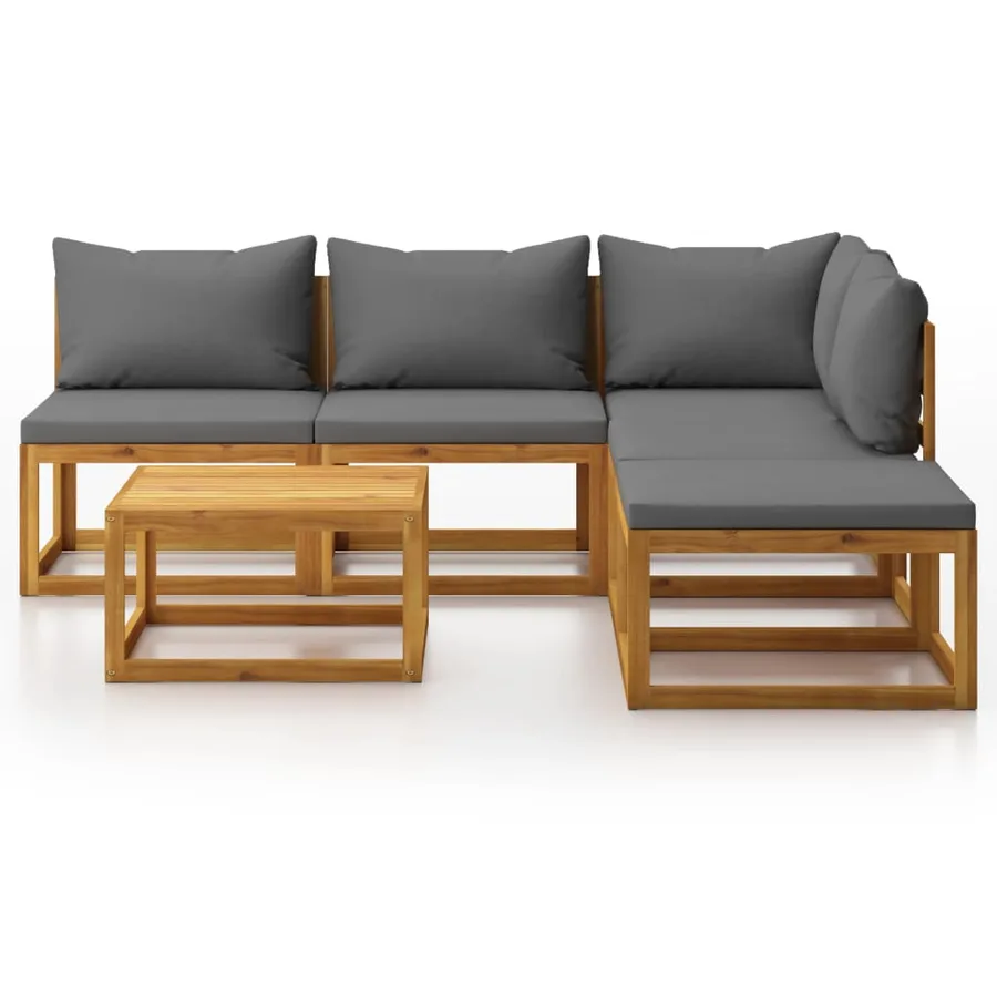 Salon de jardin 6 pcs avec coussin Bois d'acacia solide - 3