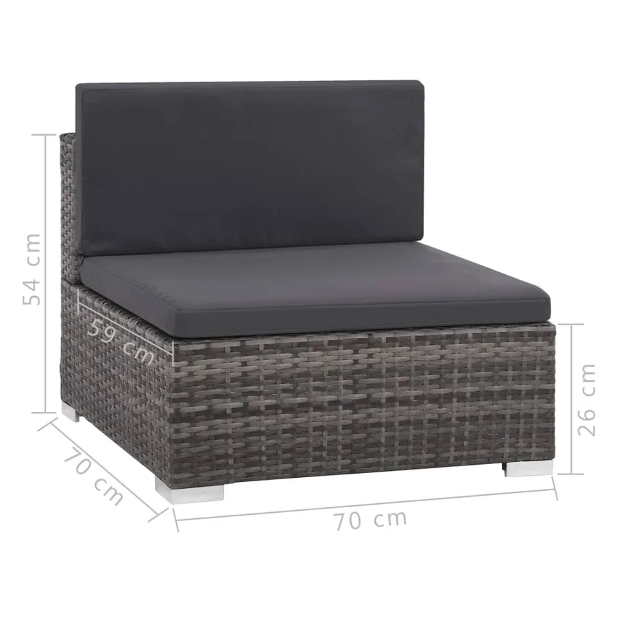 Salon de jardin 6 pcs avec coussins résine tressée gris - 7