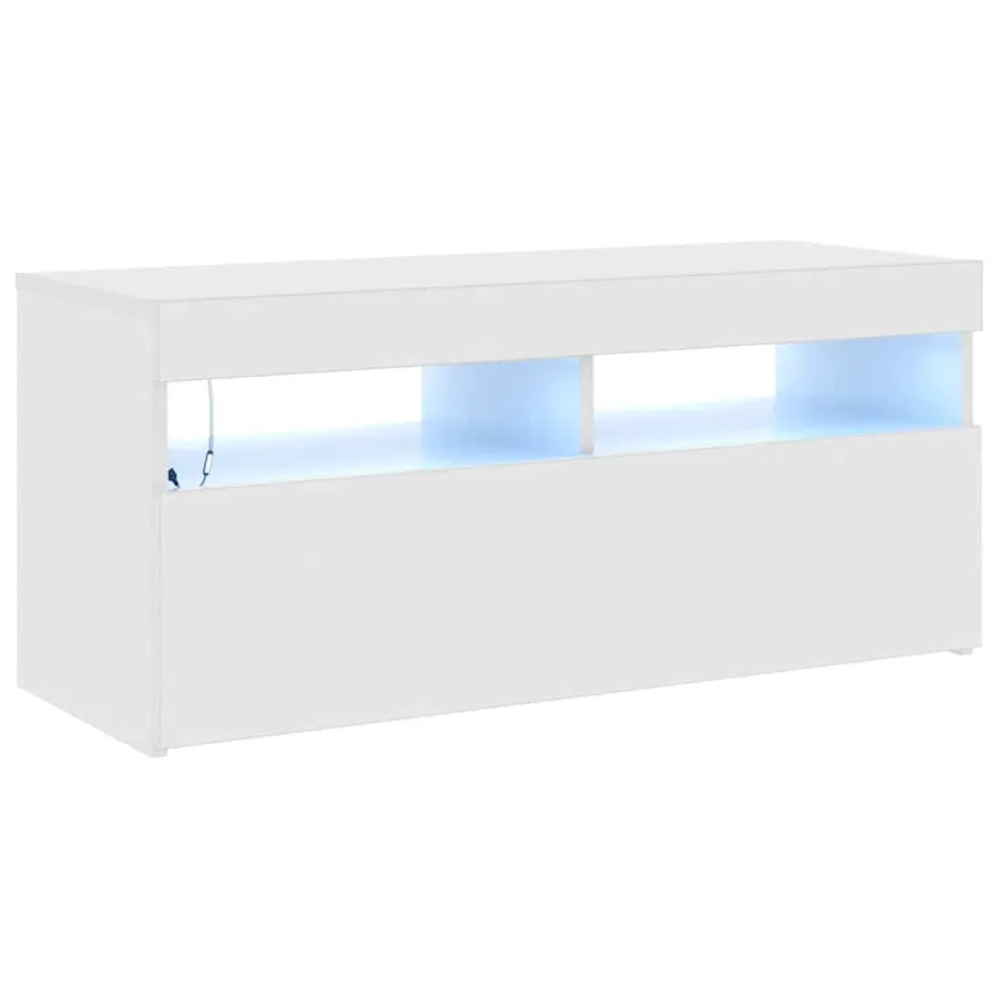 Meuble TV avec lumières LED blanc brillant 90x35x40 cm - 2