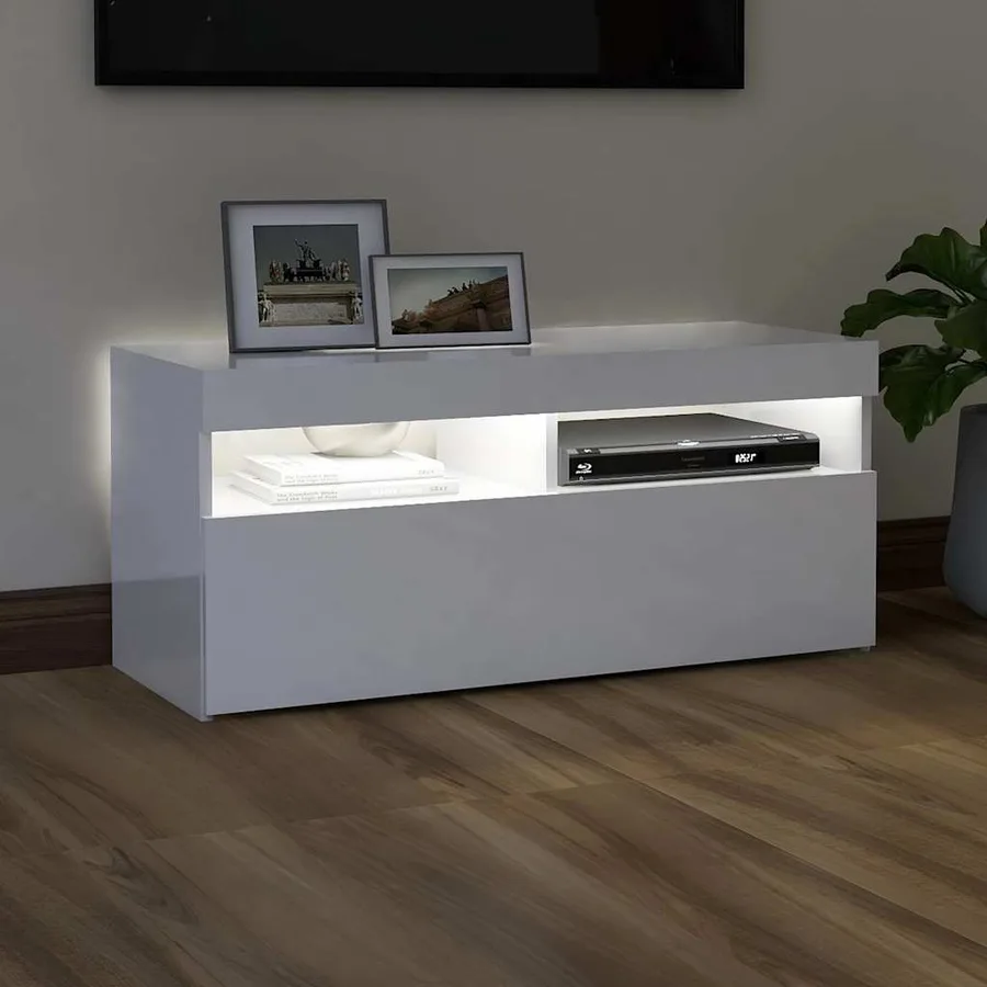 Meuble TV avec lumières LED blanc brillant 90x35x40 cm - 3